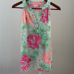 LILLY PULITZER Bailey Sleeveless Silk Top Poolside Blue Beach Walk Size M